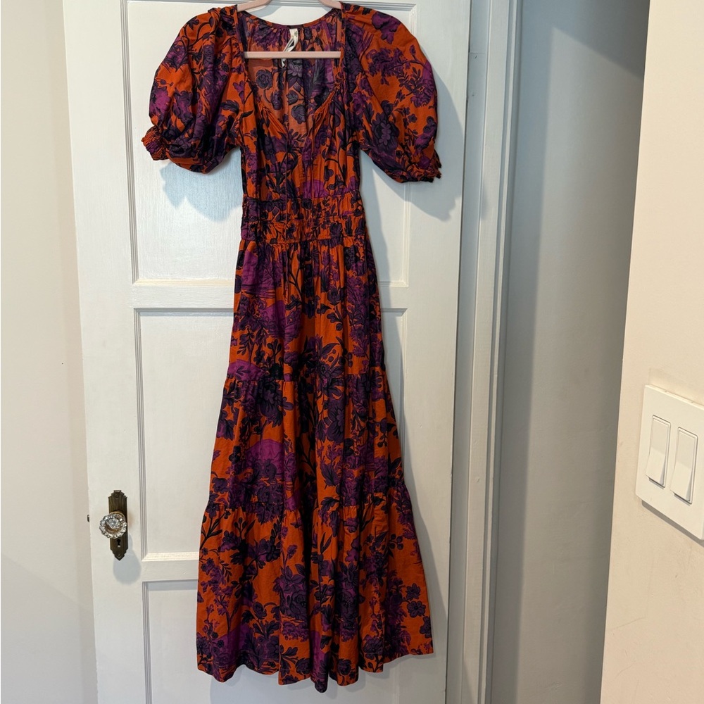 Anthropologie Vibrant Floral Maxi Dress - Orange and Purple